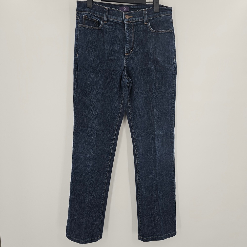 NYDJ Straight Leg Jeans Womens Size 12 Dark‎ Wash Cotton Blend Made USA